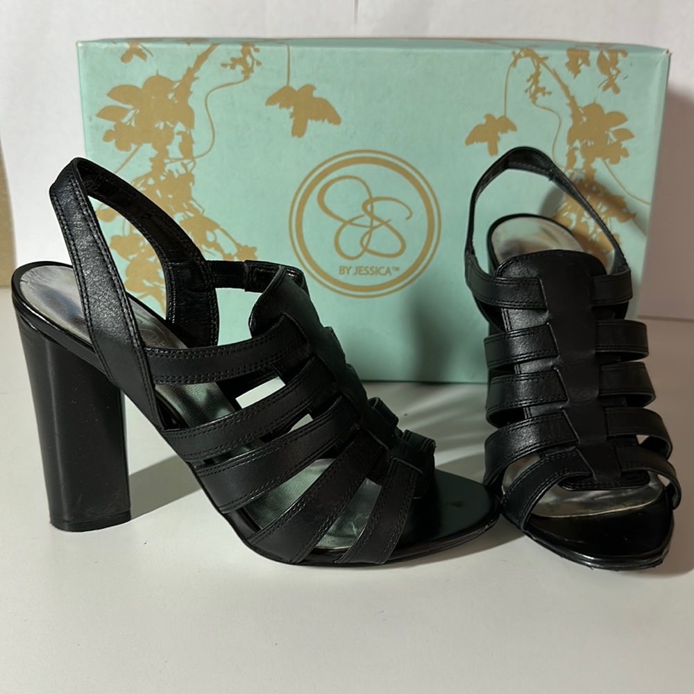 JS by Jessica Simpson JP-Marcus Black Leather Strappy Sandal